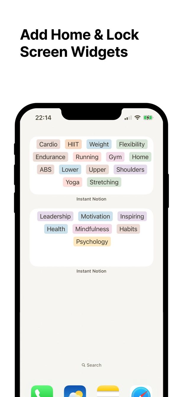 Instant Note for Notion – Notion widgets on iPhone: Lock Screen and Home Screen